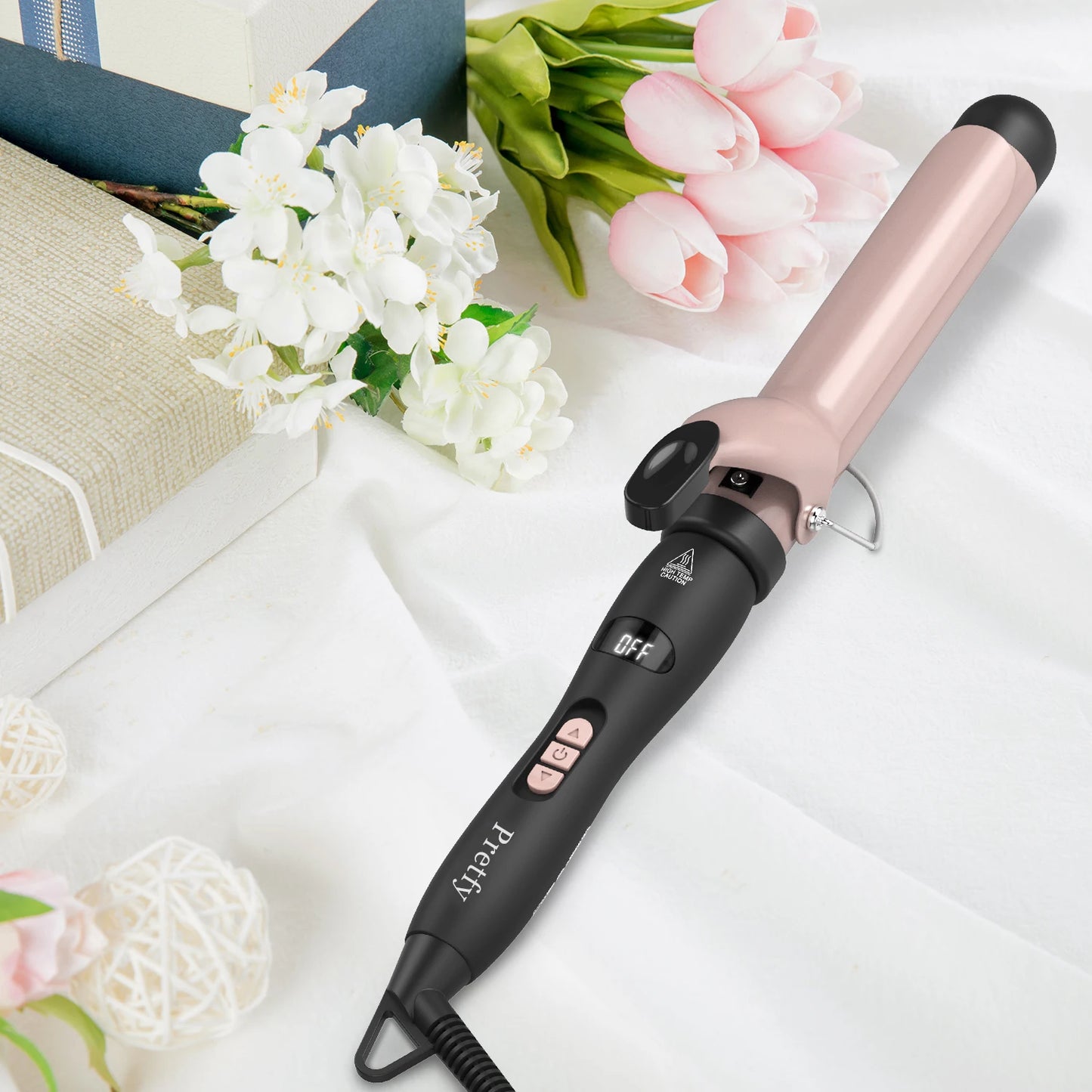 Pretfy 1,25 Zoll Lockenstab, Lockenwickler, Temperatur einstellbar, LCD-Temperaturanzeige, Haarstyling-Tool, Verbrühungsschutz, automatische Abschaltung