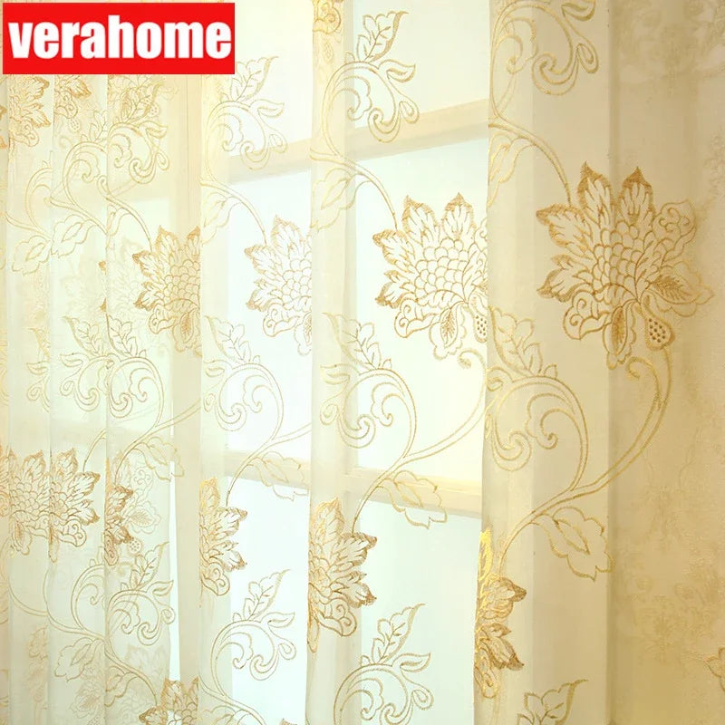 Omani Luxus Gold Floral Vorhänge für Schlafzimmer Fenster Behandlung Fenster Vorhang Wohnzimmer Cortinas