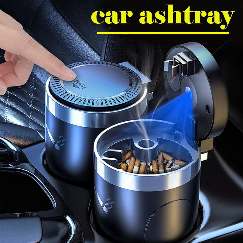 Auto Aschenbecher Mit LED Licht Universal Legierung Asche Tablett Aluminium Tasse Rauchlos Auto Aschenbecher Flammhemmende Zigarettenhalter Box